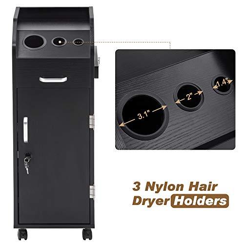 BarberPub BarberPub Beauty Salon Trolley Storage Cart Hair Dryer Holder Stylist Equipment with Lockable Rolling Wheels, Drawer (Black)