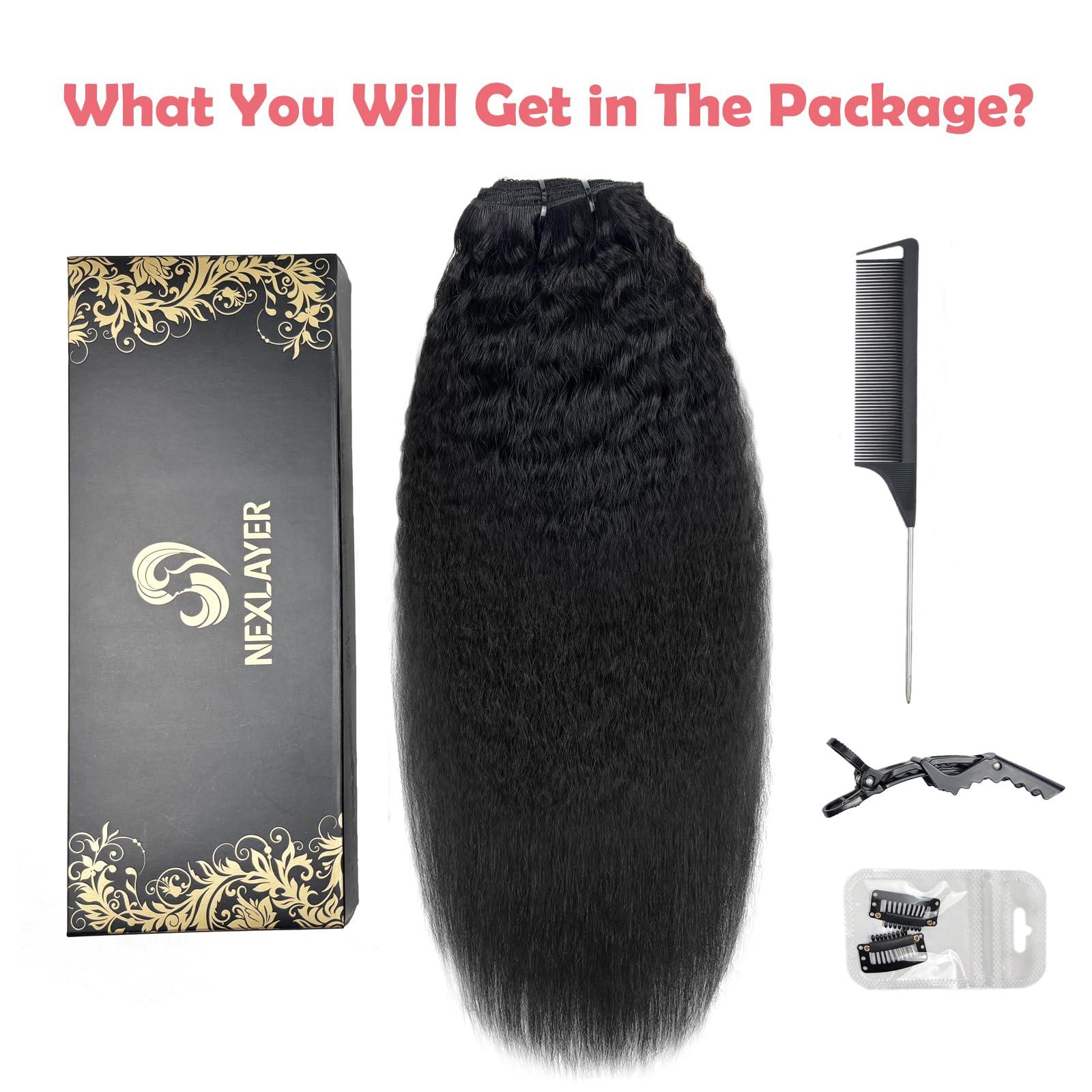 NEXLAYER NEXLAYER Kinky Straight Clip Ins Real Human Hair Black Women 120g 8pcs Kinkystraight Clip In 100% Human Hair Clipins Natural Hair Extensions For Black Women (Natural Black Kinky Straight, 14 Inch)