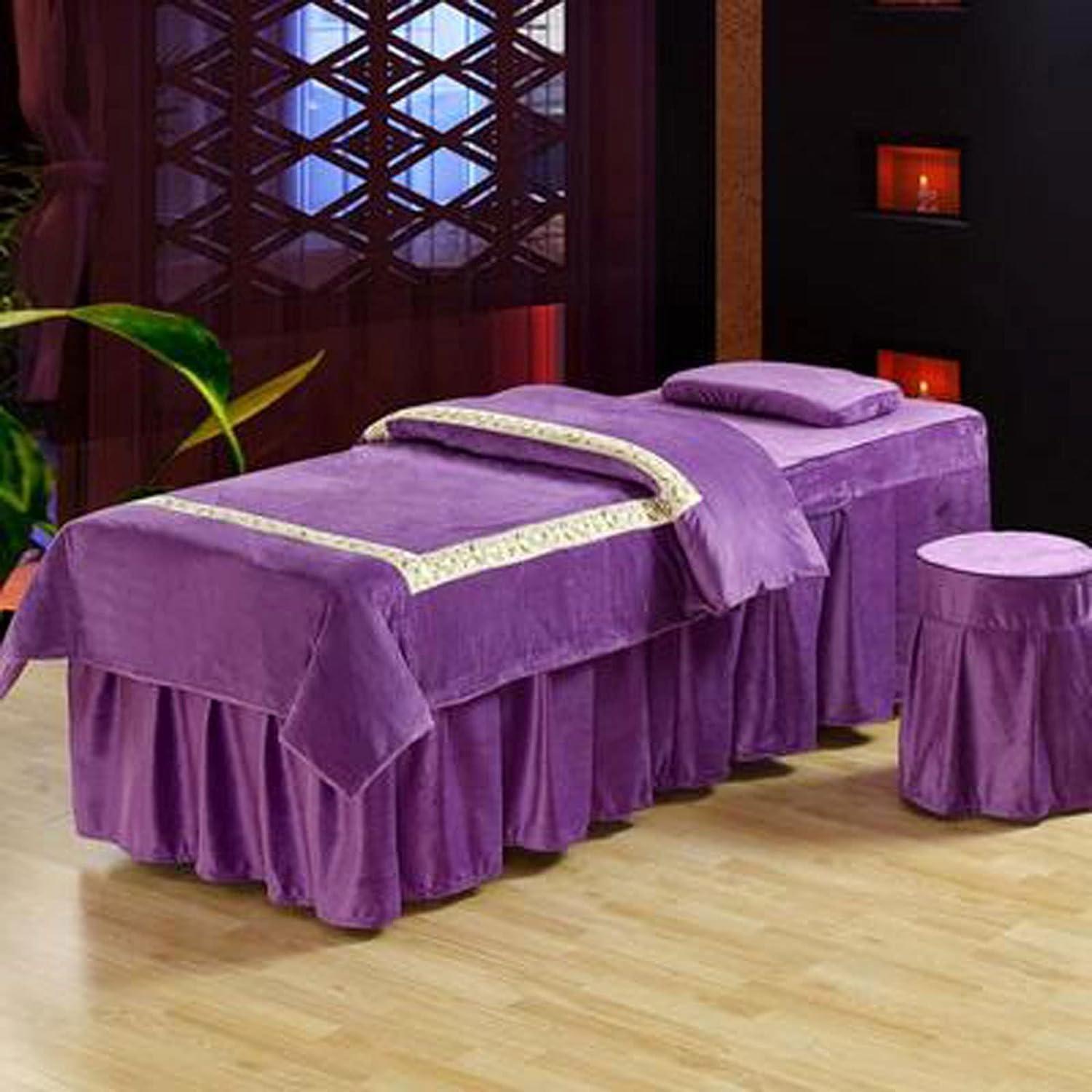 YGNJH YGNJH Fine Massage Table Skirt Bed Cover with Hole, Coral Velvet Beauty Bed Cover Four-Piece Crystal Velvet Winter Warm High-end Home Simple Luxury Massage Bed Sleeve, 80190cm, Purple