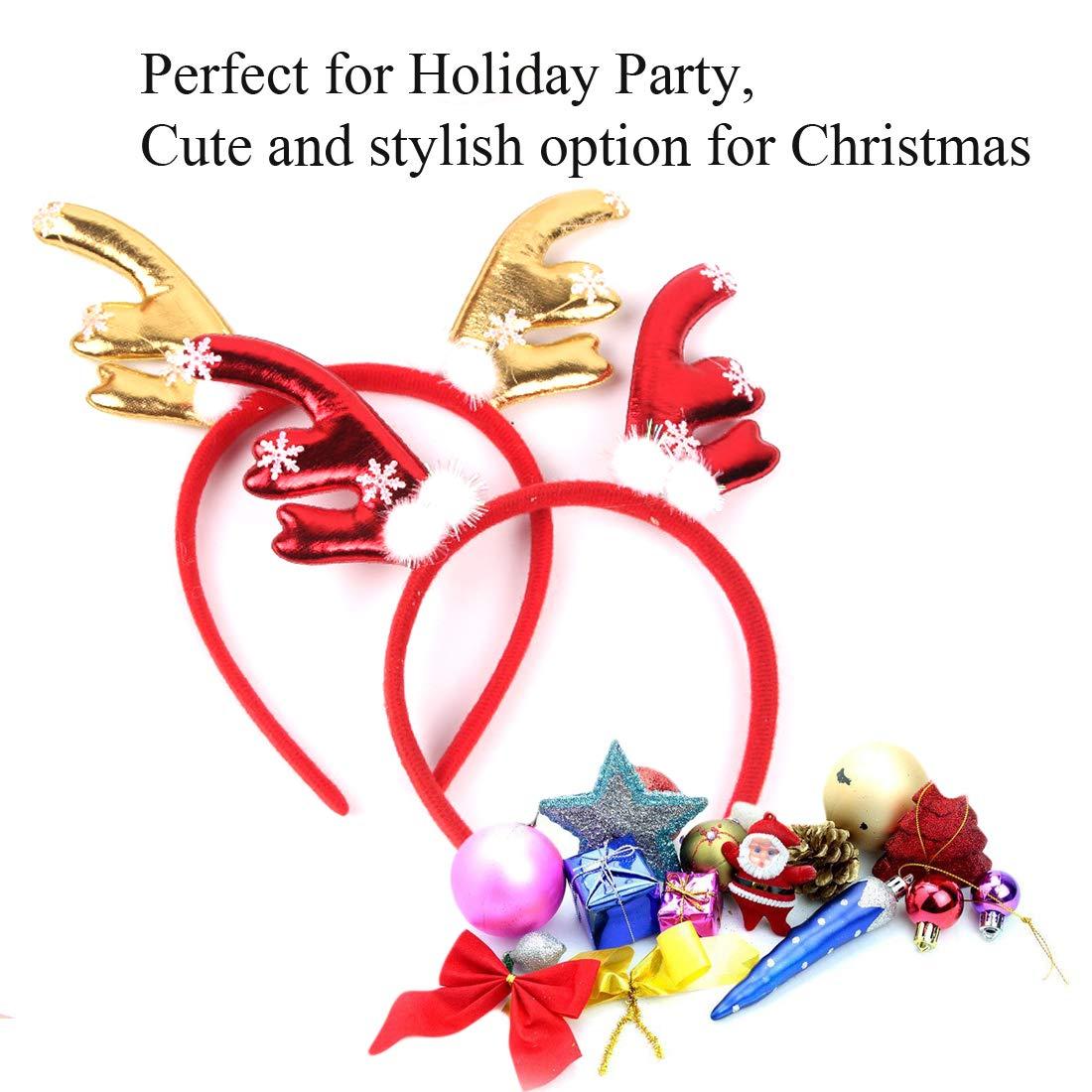 CShopping CShopping 2 Pack Reindeer Antlers Headband, Deer Party Bright Leather Headbands for Christmas Party (Red & Gold)
