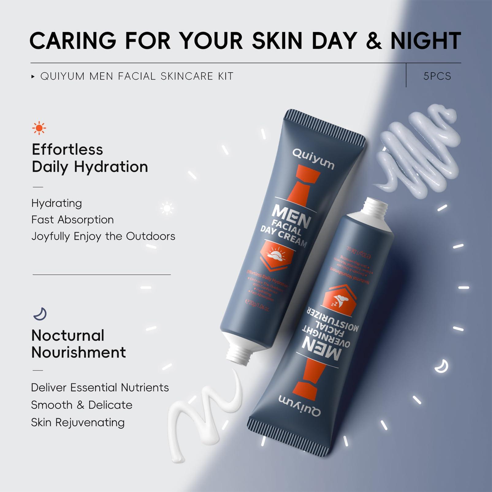 ISHERBIN Mens Gifts for Christmas, Mens Skin Care Set, Mens Facial Care Kit, Anti-Aging Skin Care Routine for Men: Face Wash, Scrub, Men\'s Evening Moisturizer & Day Cream, Eye Cream Beauty Gifts for Him 5-Pack