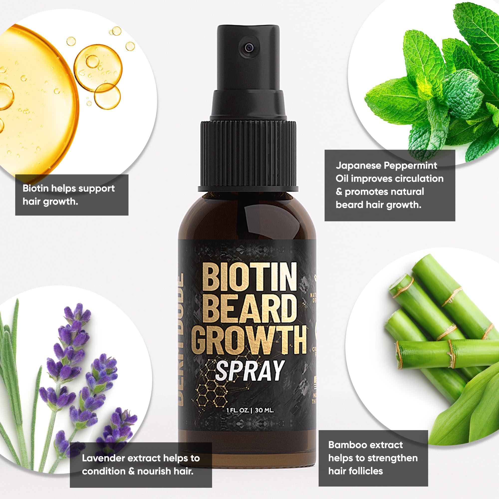 Derm Dude Derm Dude Biotin Beard Growth Spray for Men | Formulated with Biotin & Bamboo Extract for Hair Growth | Promotes Thicker Fuller Beard | For Stronger Healthier Beard Growth, Non-Greasy Grooming- 1 oz