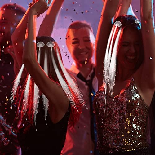 YOFOBU 30 Pack White LED Lights Hair Light-Up Fiber Optic LED Hair Barrettes Extensions Light Flashing Fiber Optic Hair Braid Barrettes Hair Clips for 4th of July Party Favors Festival Party Bar Concert