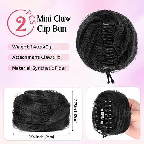 HOOJIH HOOJIH Messy Bun Hair Piece 2 PCS Space Buns Hair Piece Claw Clip in Hair Bun Extensions Hair Accessories Updo Hairpieces for Women Girls - Natural Black