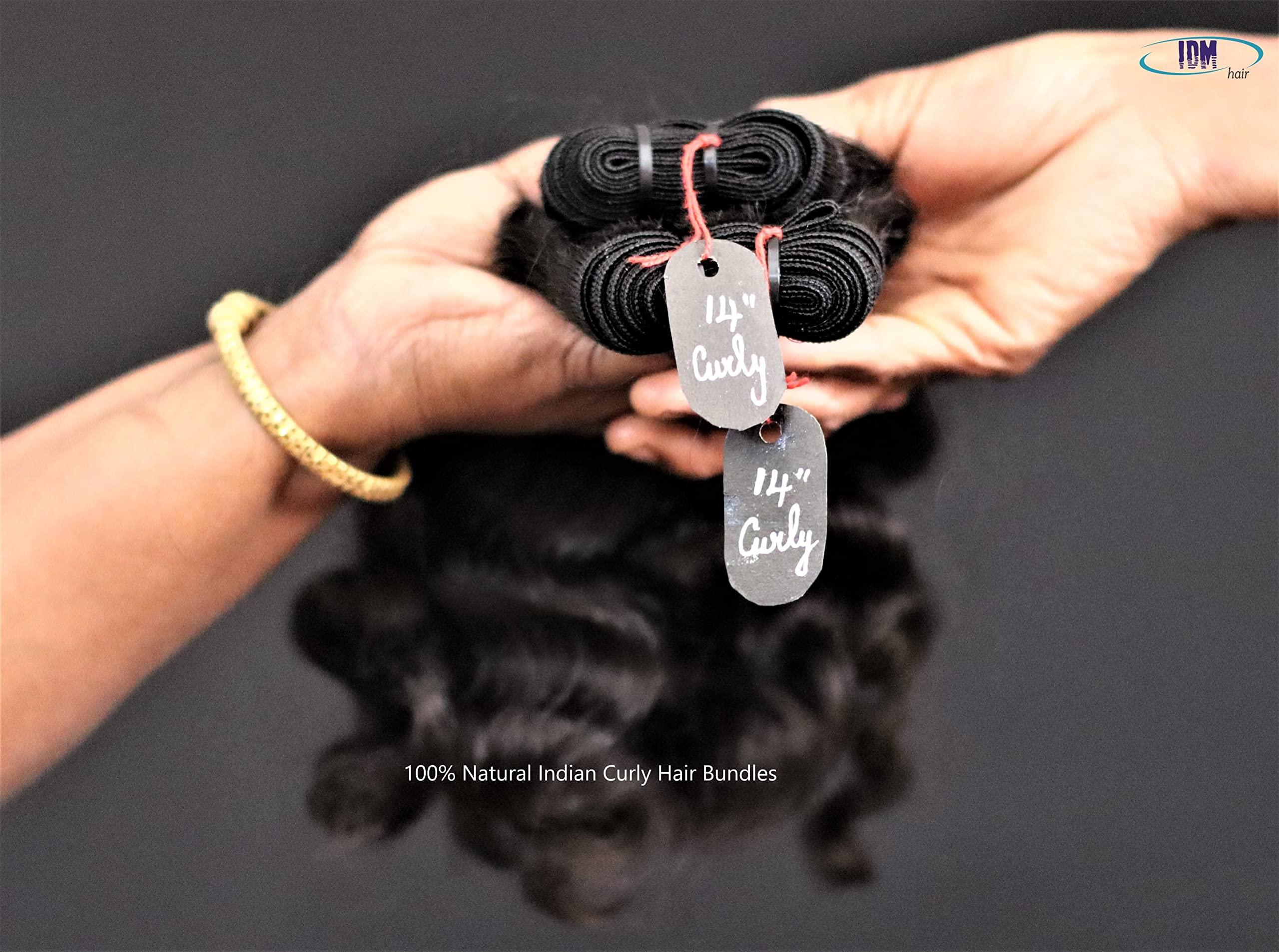 IDM INDIA IDM 14” Curly 2 bundles raw indian bundles human hair indian natural curly single donor hair