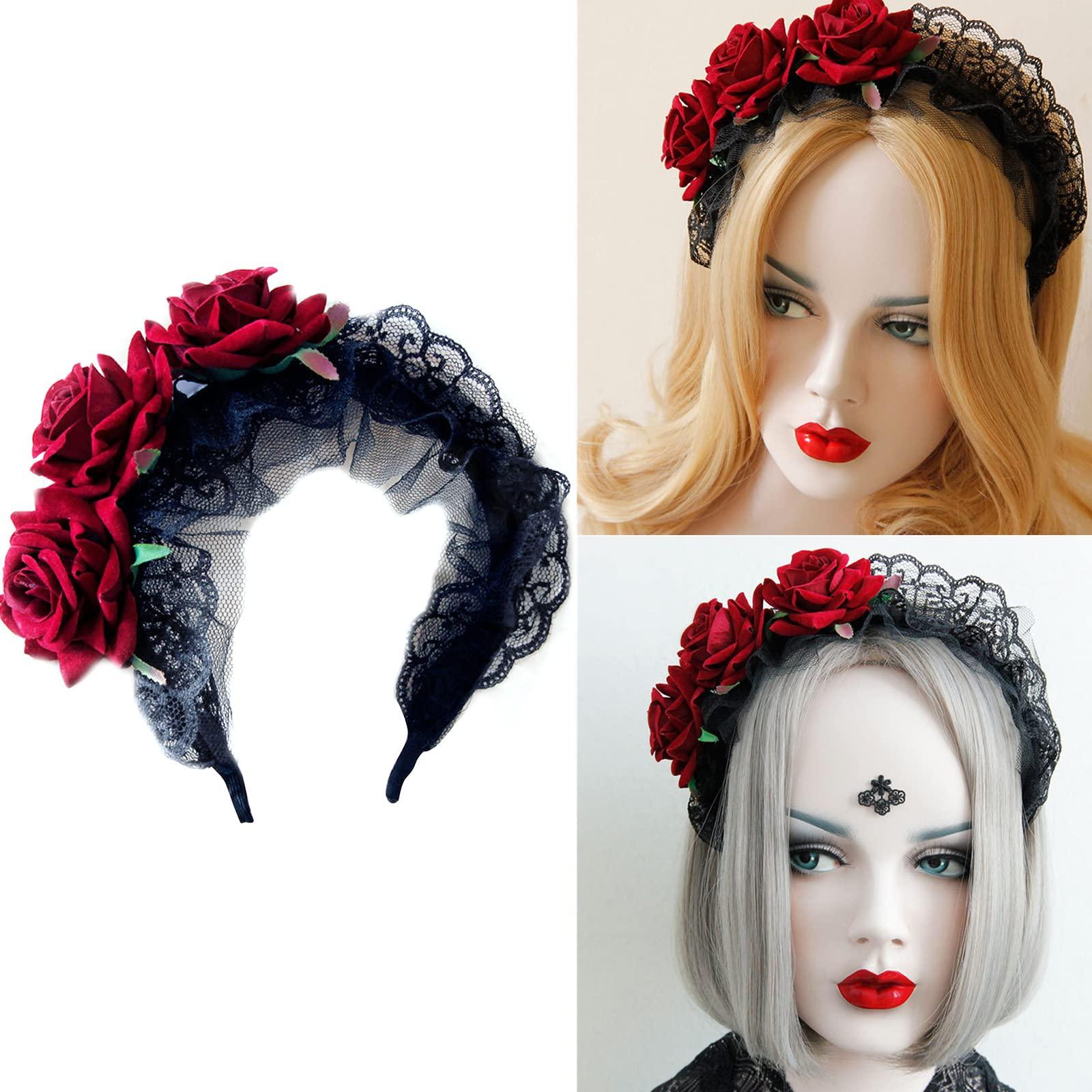 MEELYHOME MEELYHOME Rose Headband Rose Flower Crowns For Women Goth Headband Goth Crowns Lace Headband Gothics Tiaras Headpiece Rose Headband