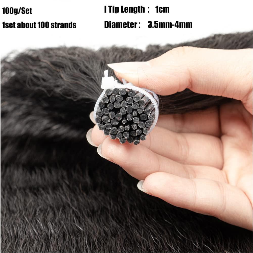 Kiss darling LASHES I Tip Human Hair Extensions Kinky Straight I Tip Hair Extensions Italian Coarse Curly I Tip Real Human Hair Extensions for Black Women Cold Fusion 100G 100Strands/Pack 16 Inch