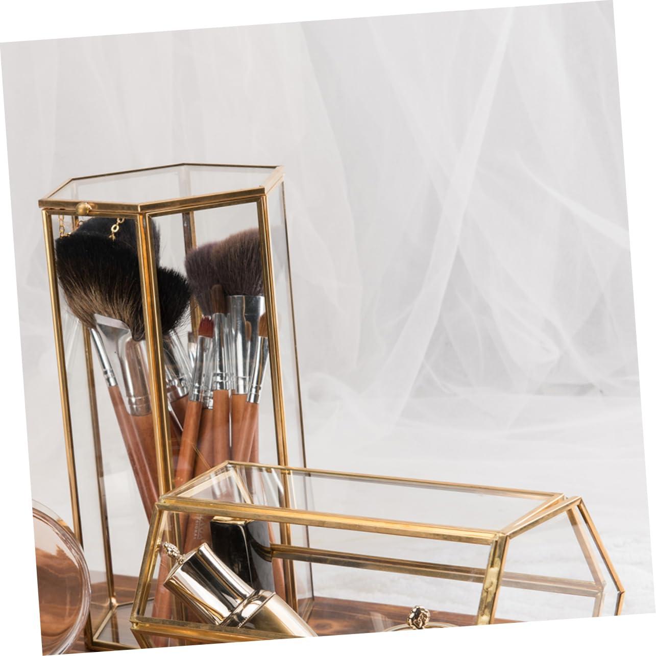 Gogogmee Gogogmee Retro Hexagon Color Makeup Box Copper Frame Glass Makeup Brush Storage Organizer