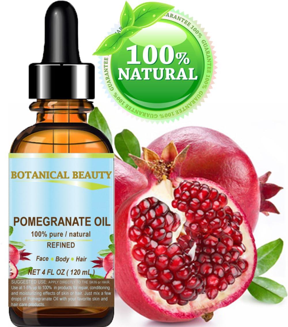 Botanical Beauty POMEGRANATE OIL 100% Pure Natural Refined Cold-pressed Carrier oil 4 Fl oz 120 ml for Face, Skin, Body, Hair, Lip, Nails. Rich in vitamin C by Botanical Beauty