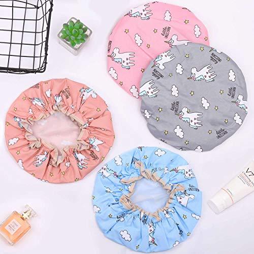 Tbestmax Unicorn Shower Caps for Long/Thick Hair, Cute Hair Cover for Women and Girl, Waterproof Bath Hat, Double Layer Bonnet
