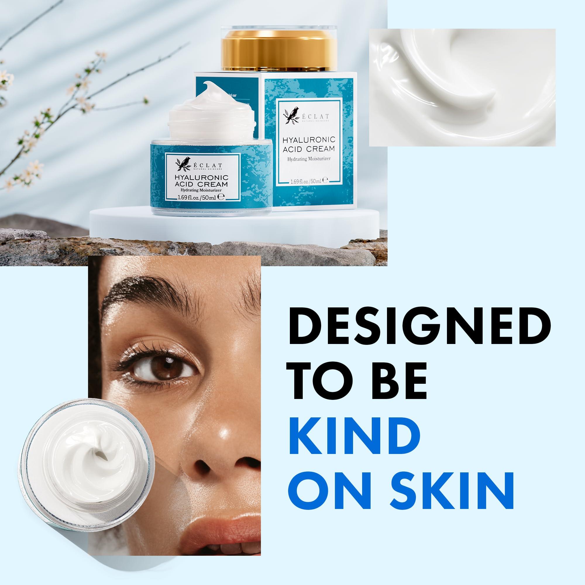 Eclat Skincare Eclat Skincare Hyaluronic Acid Moisturizer Anti Aging Face Cream with Vitamin C, Hydrating Facial Moisturizer for Women & Men - Anti Wrinkle Day & Night Cream - Hyaluronic Acid Face Lotion 1.7 fl oz