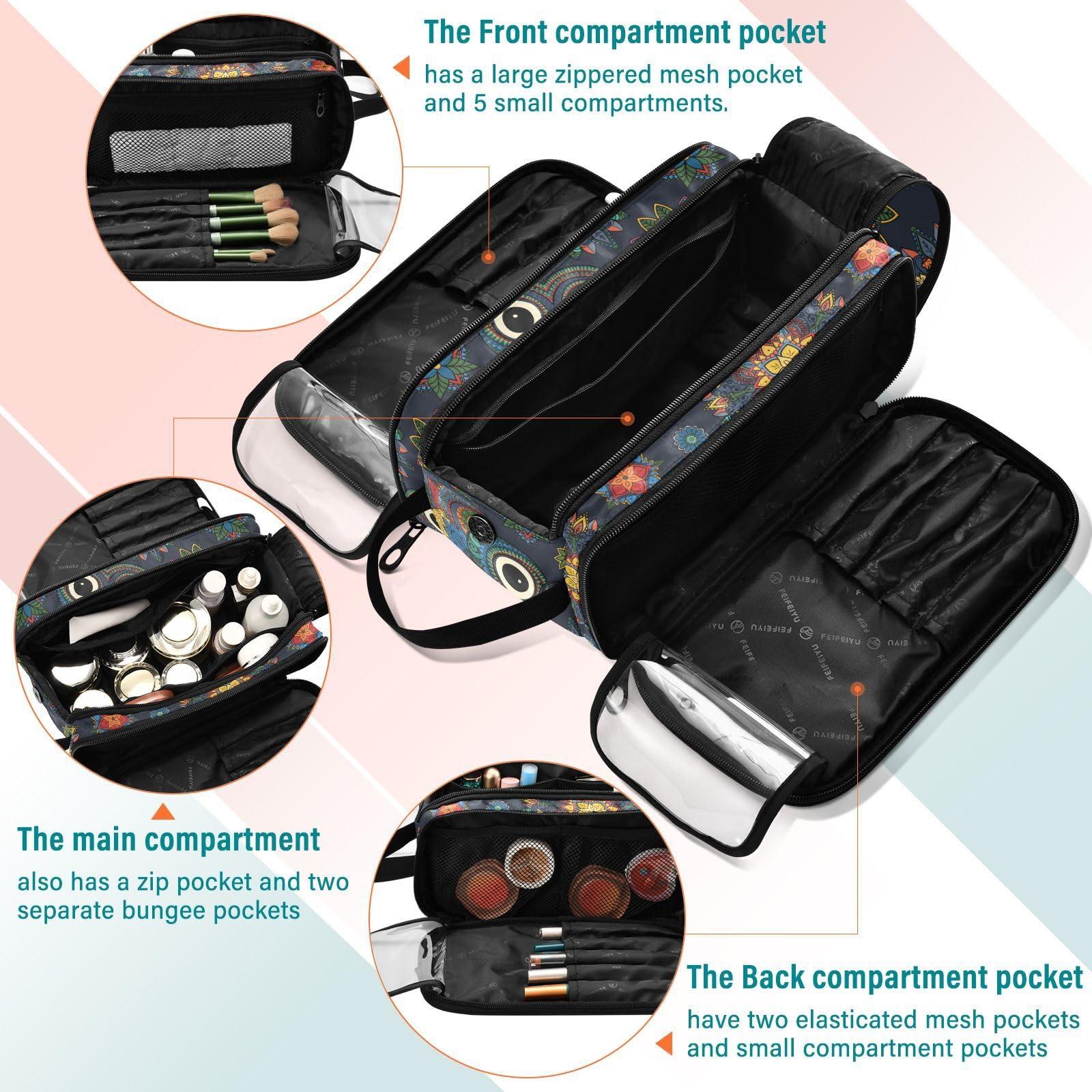 senya senya Makeup Bag Owl in Tribal Ethnic Large Cosmetic Bag Travel Portable Toiletry Bag Case Organizer for Women Girls