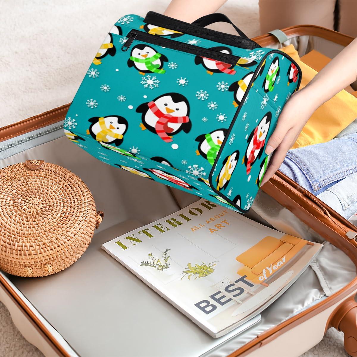 Penguin Snowflake Funny Travel Toiletry Bag for Men Large Dopp Kit Hanging Toiletry Bags for Traveling Women Travel Cosmetic Makeup Organizer Shower Bathroom Bag