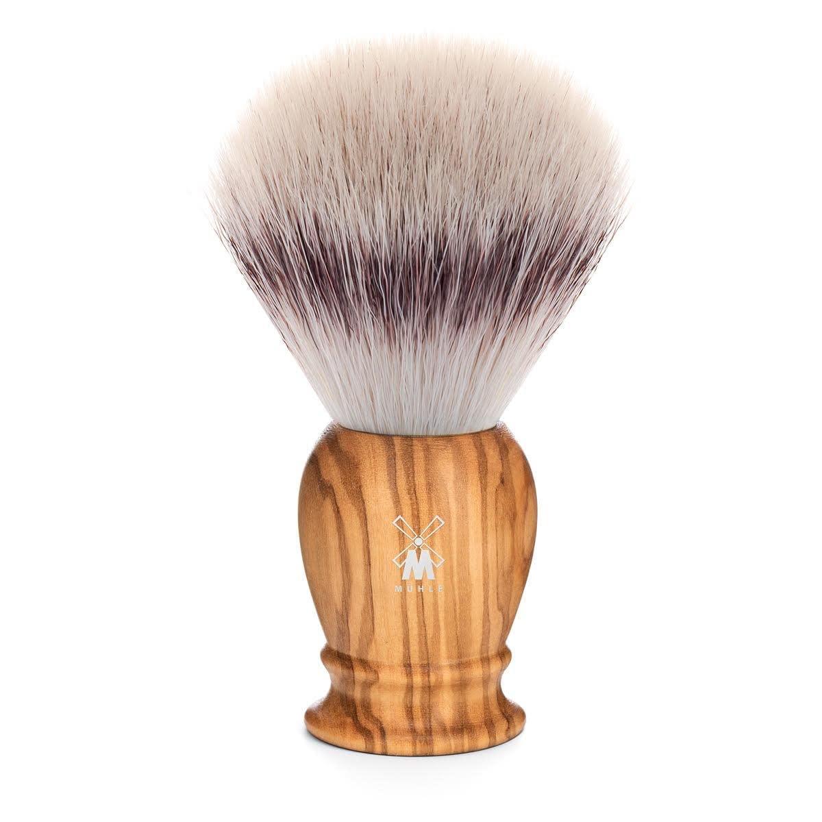 M MÜHLE MÜHLE Classic Olive Wood X-Large Silvertip Fiber Shaving Brush - Synthetic Luxury Shave Brush for Men, Rich Lather