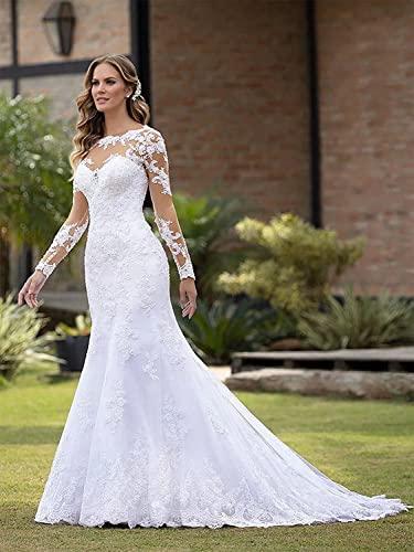 Chady Bridal Dresses for Bride 2021 Plus Size Mermaid Lace Long with Train V-Neck Wedding Gowns for Women White 22