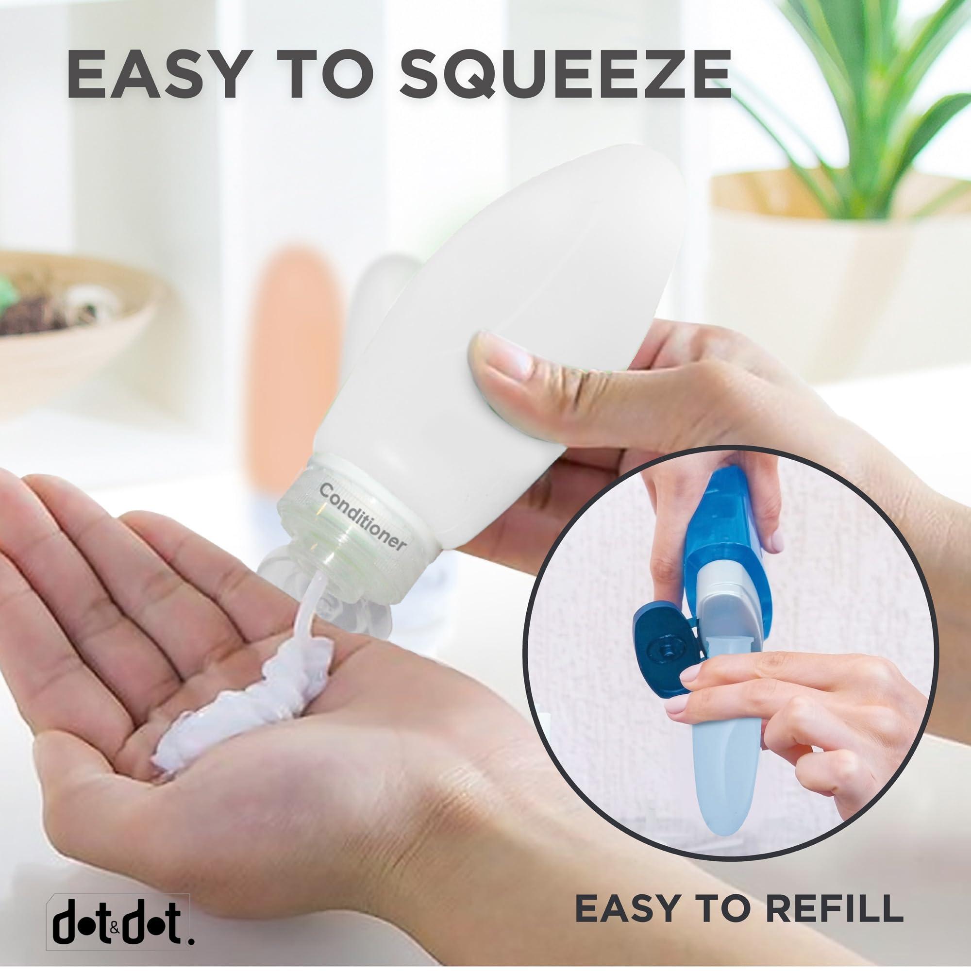 Dot&Dot Dot&Dot Leak Proof Travel Bottles for Toiletries - TSA Approved Travel Shampoo Bottles - 3oz Travel Shampoo and Conditioner Bottles - Travel Size Toiletries - 3 oz Silicone Travel Bottles with Labels