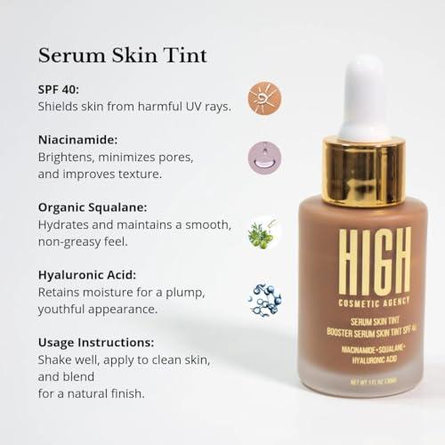 HIGH COSMETIC AGENCY BOOSTER SERUM SKIN TINT SPF 40,Intense Boost Serum Tint,Deep Shield Tint Serum,Luminous Deep Tint Serum With five unique shades - FAIR, LIGHT, MEDIUM, TAN, AND DARK (MEDIUM TO DEEP)