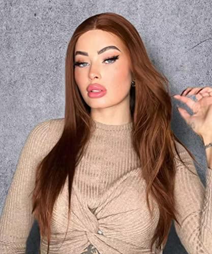EALGA EALGA Brown Auburn Wig Lace Front Wigs for Women, Straight Hair Light Brown Wig with Baby Hair, Glueless,Middle Part, Shoulder Length 20 inch Red Head Wig EALGA-021