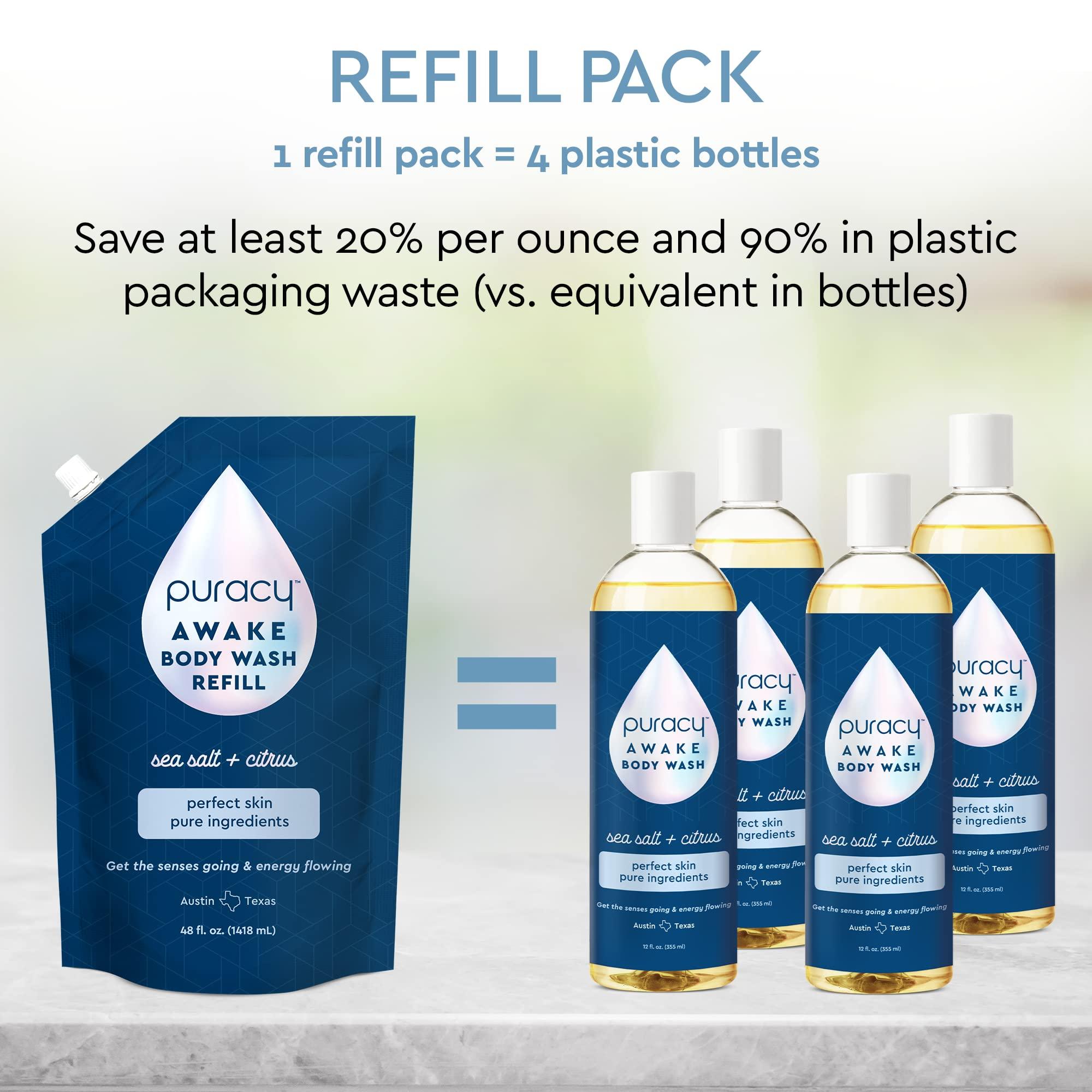 Puracy Puracy Natural Body Wash Refill, 98.6% Pure Plant Ingredients Shower Gel (Citrus & Sea Salt 48 oz) Natural Dry Shampoo for Women, Plant-Powered Cleansing Volumizing Dry Shampoo (Citrus & Jasmine 6 oz)