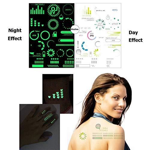 Fanoshon Fanoshon Glow in the Dark Butterfly Moon Star Temporary Tattoo for Teens Girls Women, 5 Sheets Fake Large Luminous Body Stickers for Face Arm Back Chest Leg Shoulder Waterproof, Birthday Party Favors