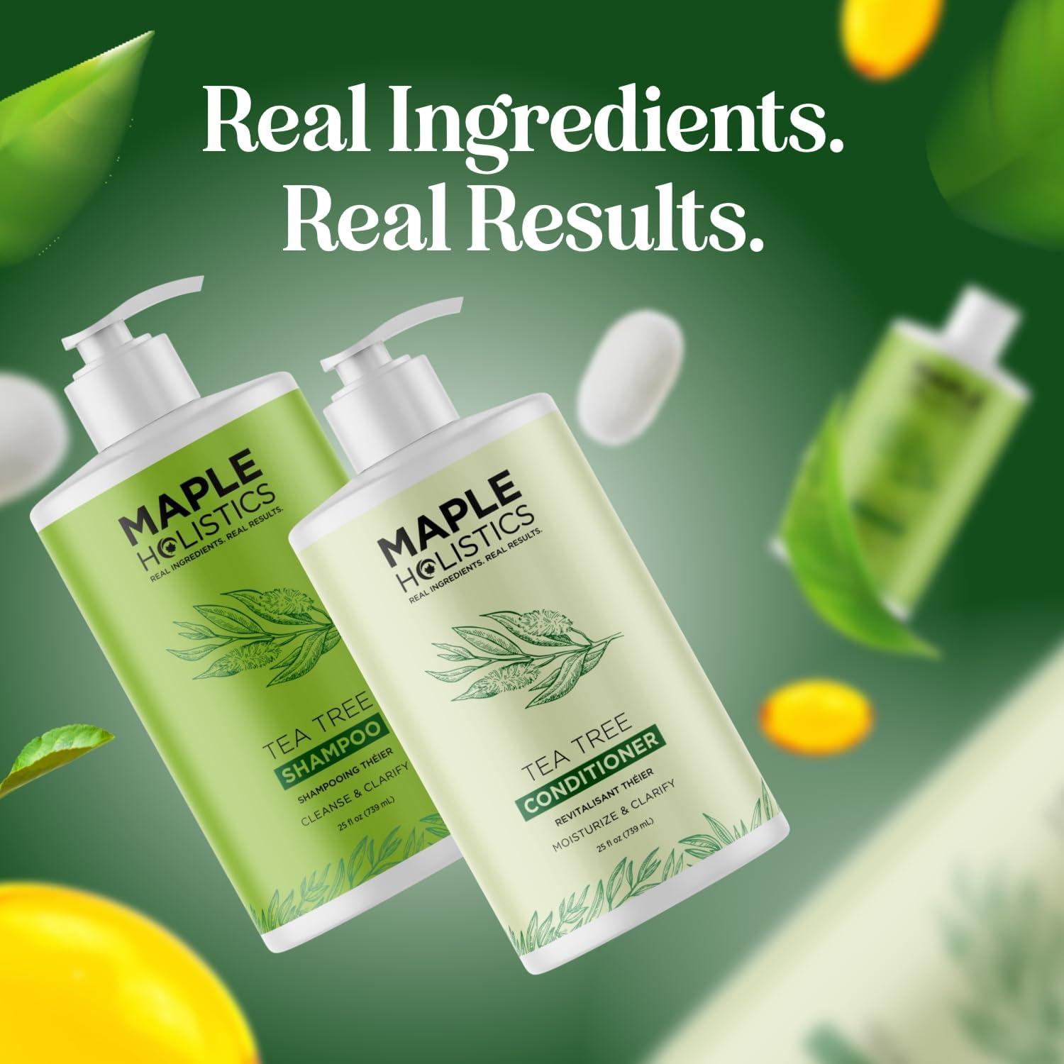 Maple Holistics Tea Tree Shampoo and Conditioner Set - Sulfate Free Clarifying Shampoo and Conditioner for Oily Hair & Scalp Care with Australian Tea Tree Oil - Complete Dry Scalp Treatment for Build Up (25 Fl Oz)