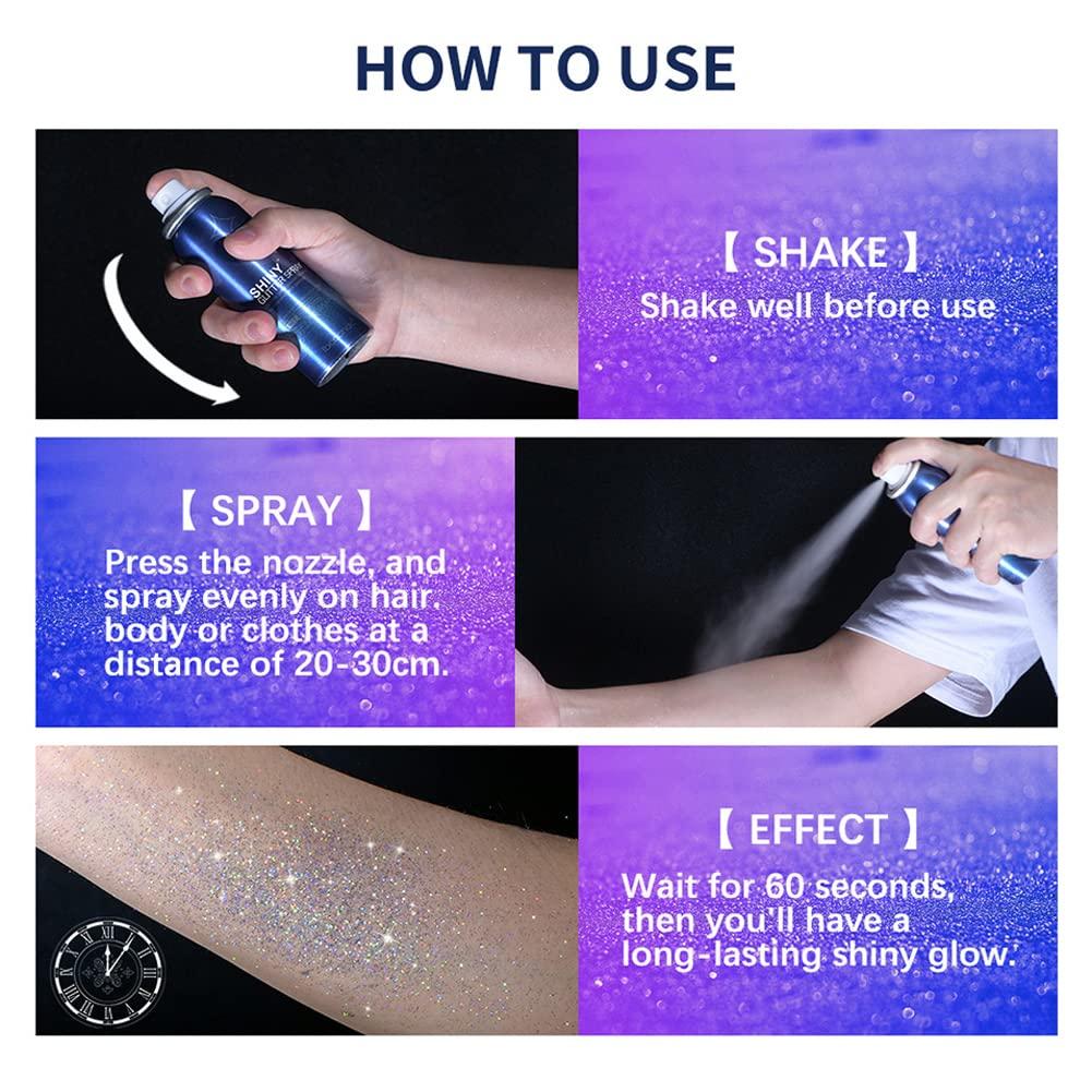 WenFeng Body Glitter Spray,Glitter Spray for Hair and Body,Glitter Hair Spray for Clothes,Long-Lasting Body Shimmer Spray Suitable for Stage,Festival Rave and Makeup Prom-60ML