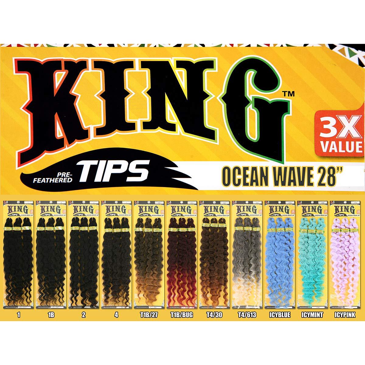 BOBBI BOSS [2PACKS DEAL] Bobbi Boss King 3X Value Pre-Feathered Ocean Wave 28\" Braid KINGTIPSOC28X3 with Gold Filigree Tube 3pcs (1B)