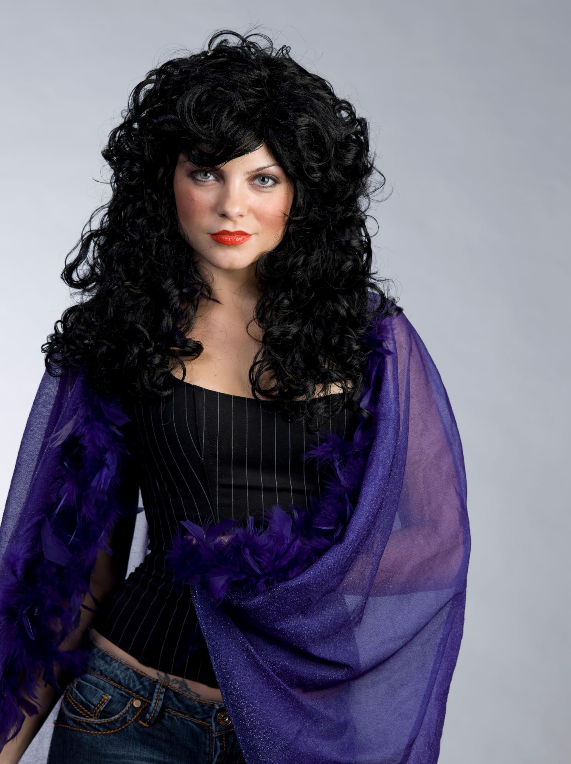 Maxwigs Peg Bundy color BLACK - Enigma Wigs Saloon Gal Sassy Long Curly Womens Bundle with Cap, MaxWigs Costume Wig Care Guide