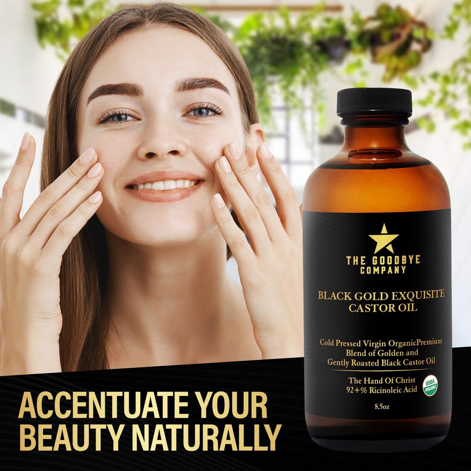 The Goodbye Company The Goodbye Company Jamaican Black & Gold Castor Oil Blend  USDA Organic, Cold-Pressed & Unrefined  Pure Hexane-Free Oil for Hair, Skin, Body, Eyelashes & Eyebrows