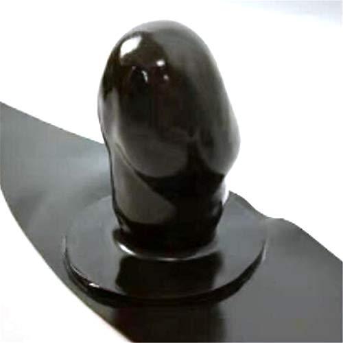 LatexFetish Black Latex Hood Mask with Blond Ponytail Wig and Removable Blindfold and Mouth Piece Back Zipper Open Eyes Mouth Nose (without wig(hollow hair tube), Customize Size, with black JJ gag)