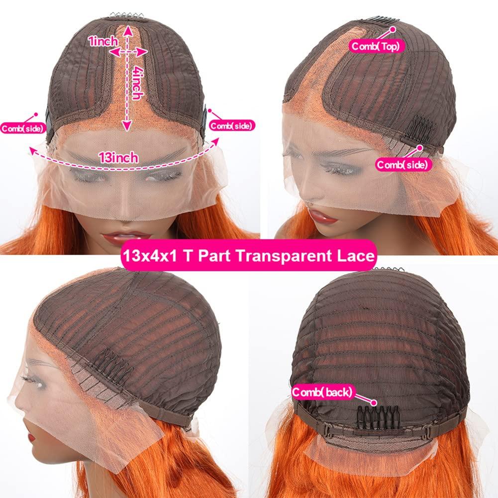 NICY NICY Orange Ginger Straight Lace Front Wig Human Hair Malaysian Bone Straight HD Transparent Lace Front 13x4 TPart Lace Wig22inch