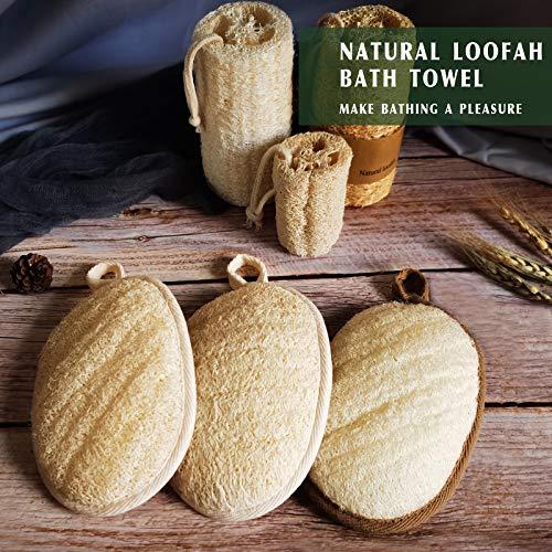 YIQINGJIE Natural Loofah Sponge Exfoliating(4 Packs),Made with Eco-Friendly and Biodegradable Shower Luffa Sponge, Loofah for Women and Men, Brown