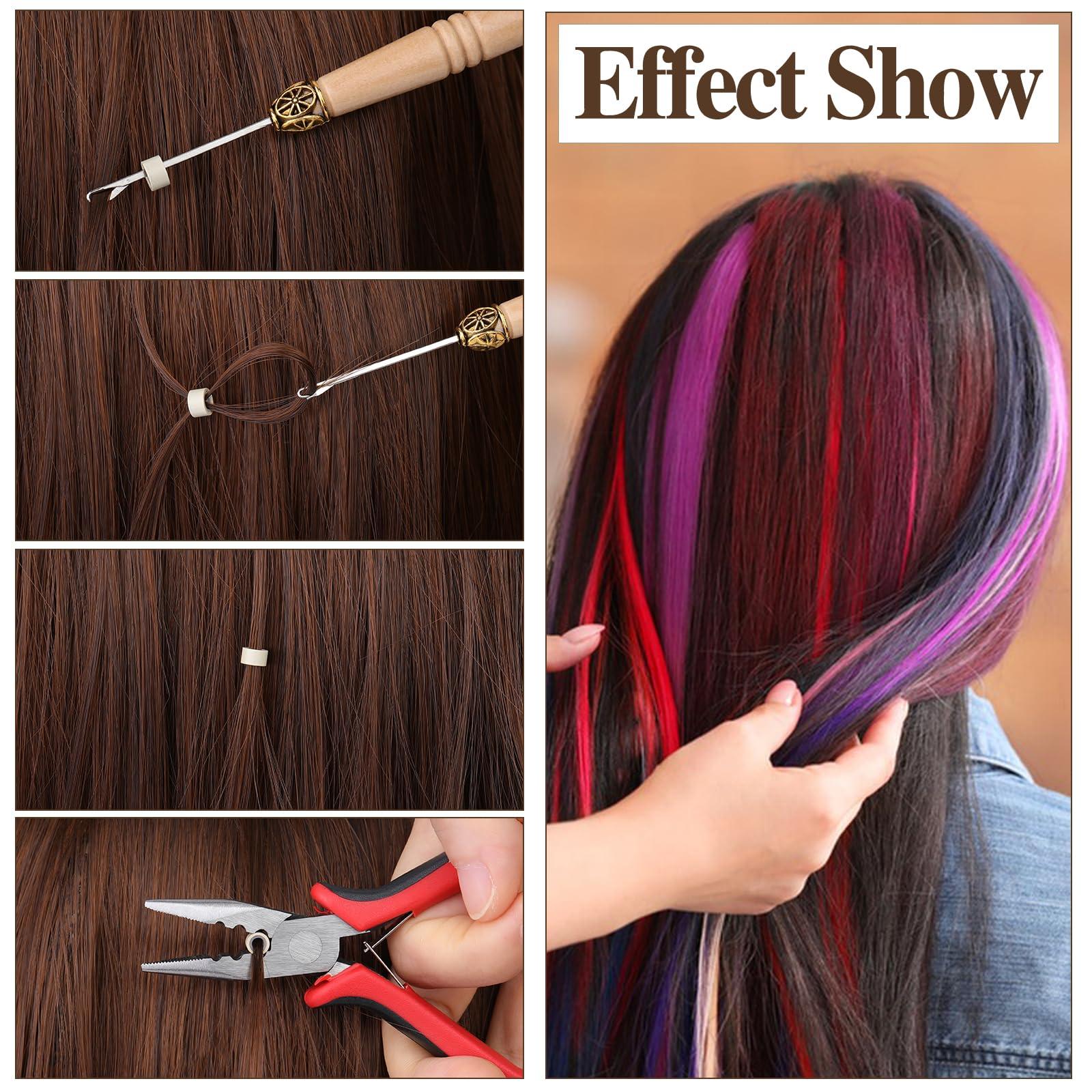 Fedmut Fedmut Hair Extensions Kit, 28 PCS Hair Extensions Needles, 457 Yard Sewing Threads, 2500 PCS Lined Micro Beads, 5 Metal Hair Clips Hair Tools for Hair Extensions Hand Sewing Wig DIY Craft