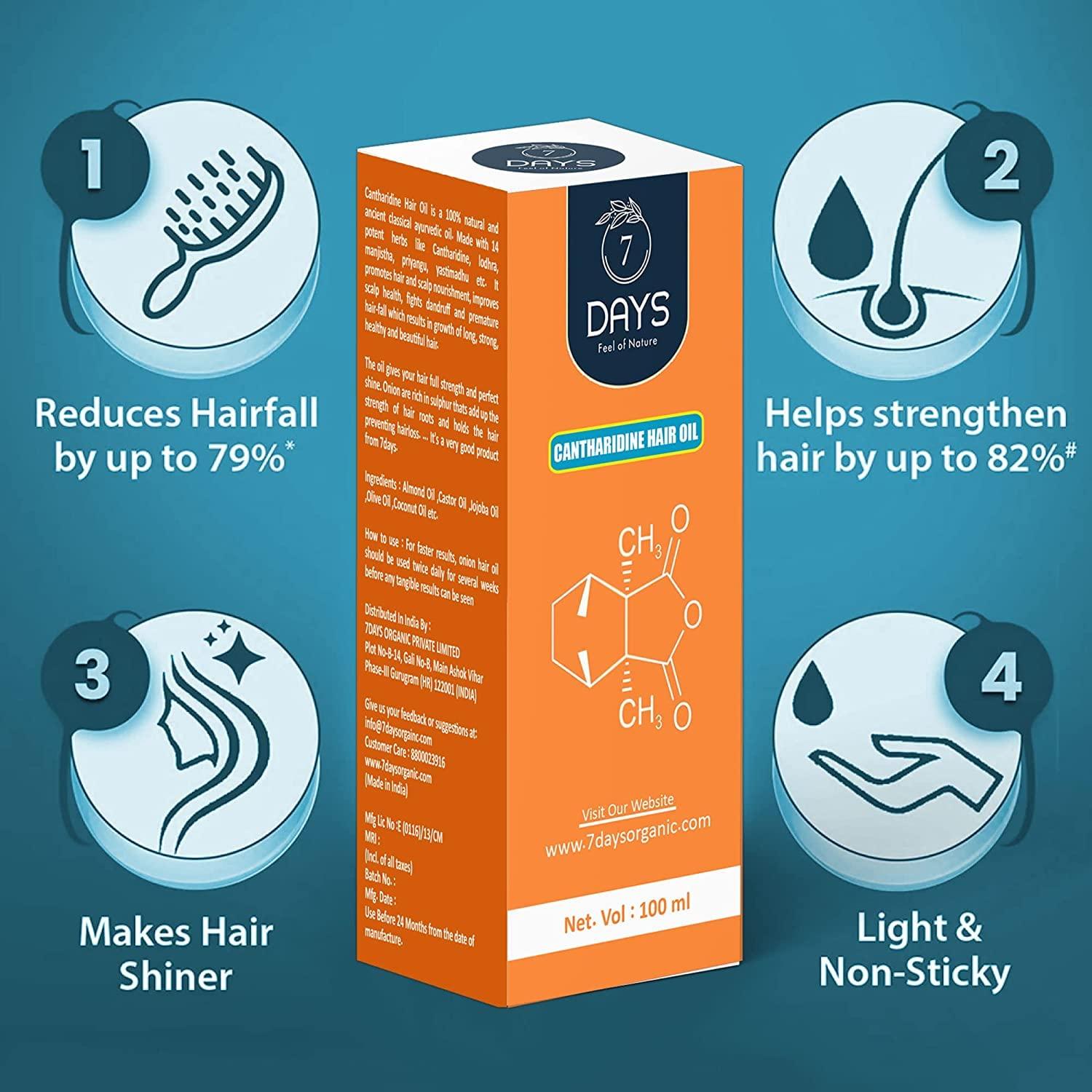 Generic 7 DAY Cantharidine Oil for hair | Control Hair Fall | Reduce Dandruff | Hair Growth Oil | | Made in India | Multi-Purpose Hair Growth Oil/Serum For Complete Hair Treatment with Argan, Bhringraj, Hibiscus, Sesame,Amla,Sweet Almond, Olive and more. (10