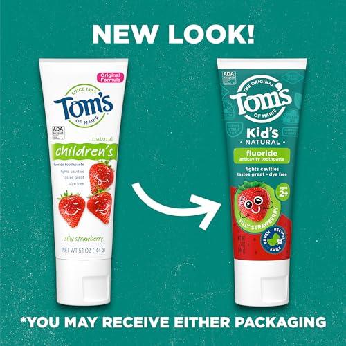 Tom's of Maine Tom's of Maine ADA Approved Fluoride Children's Toothpaste, Natural Toothpaste, Dye Free, No Artificial Preservatives, Silly Strawberry, 5.1 oz. 3-Pack (Packaging May Vary)