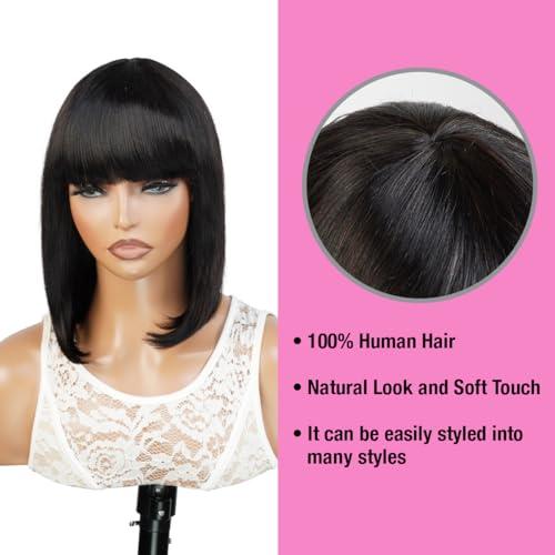 INSTANT FAB INSTANT FAB Medium Bob Wigs Human Hair with China Bangs for Black Women Straight Bob with Bangs Human Hair Non Lace Front Wigs  Spinel (12 inch (1Pack), OT1B/BURG (Ombre tipped offblack burgundy))