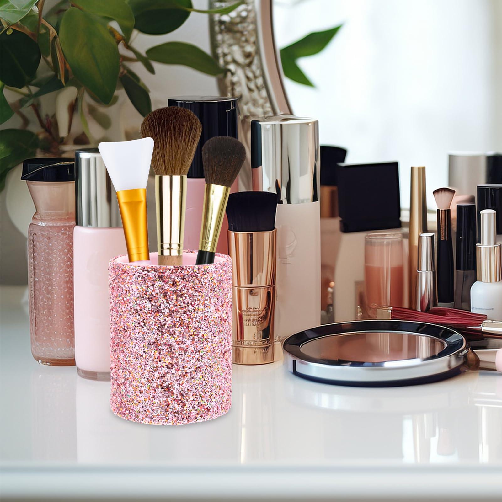 LOGOFUN LOGOFUN Sequin Makeup Brush Storage Bucket Glitter Makeup Brush Storage Holder Portable Makeup Brush Case for Women Girls Supplies - Pink
