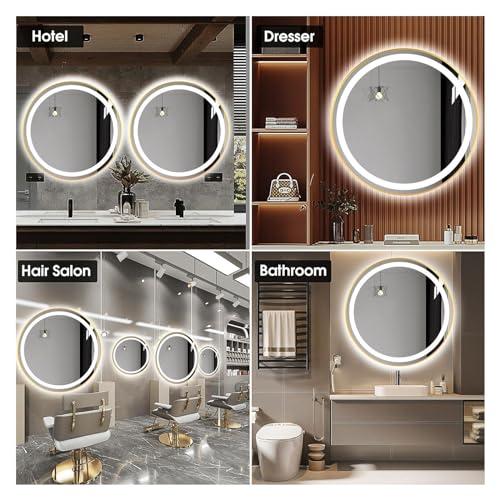 COMPR Mirror with Lights, Led Bathroom Mirror, Led Gold Frame Round Mirror, Wall Mounted Lighted Vanity Mirror, 3 Colors, Memory Function (Color : Gold, Size : 60cm)