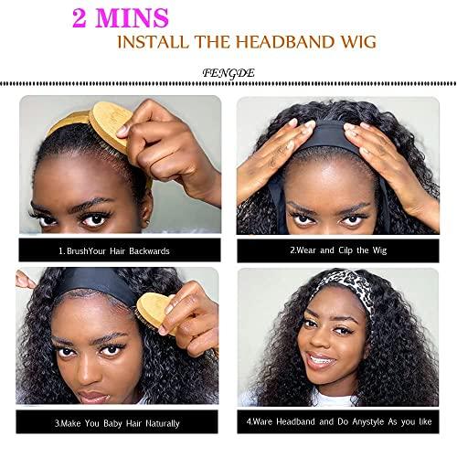 KESEN KESEN Headband Wig Curly Headband Wigs for Black Women Curly Wave Headband Wigs 180% Density Synthetic Glueless Half Wigs with Headbands Attached Natural Human Hair Headband Wigs (18 Inch)