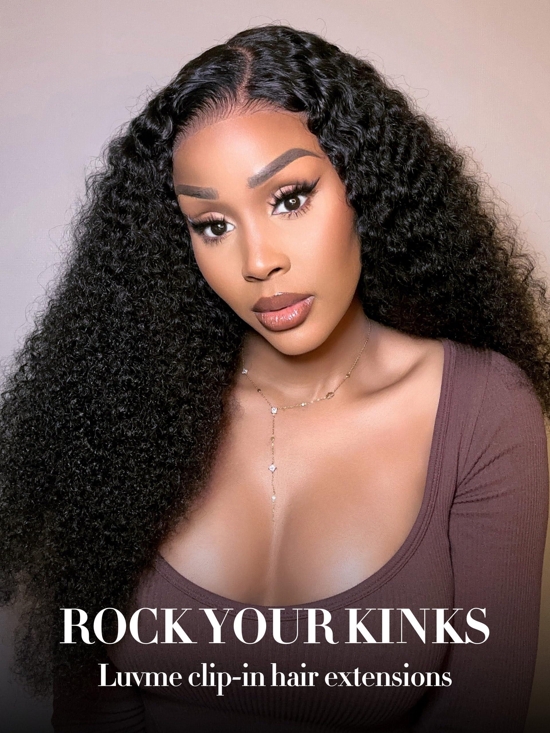 LUVME LUVME Curly Clip in Hair Extensions 24 Inch 135g 7pcs Seamless Clip in Hair Extensions Human Hair Kinky Curly Clip Ins for Women