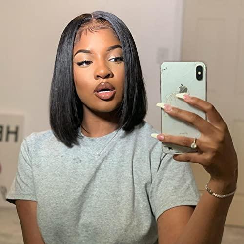 SuCoo 14inch Bob Wig Human Hair Short Straight 13x4 Lace Front Wigs Human Hair Pre Plucked With Baby Hair Glueless HD Lace Frontal Bob Wigs For Black Women Human Hair Natural Hairline 150% Density