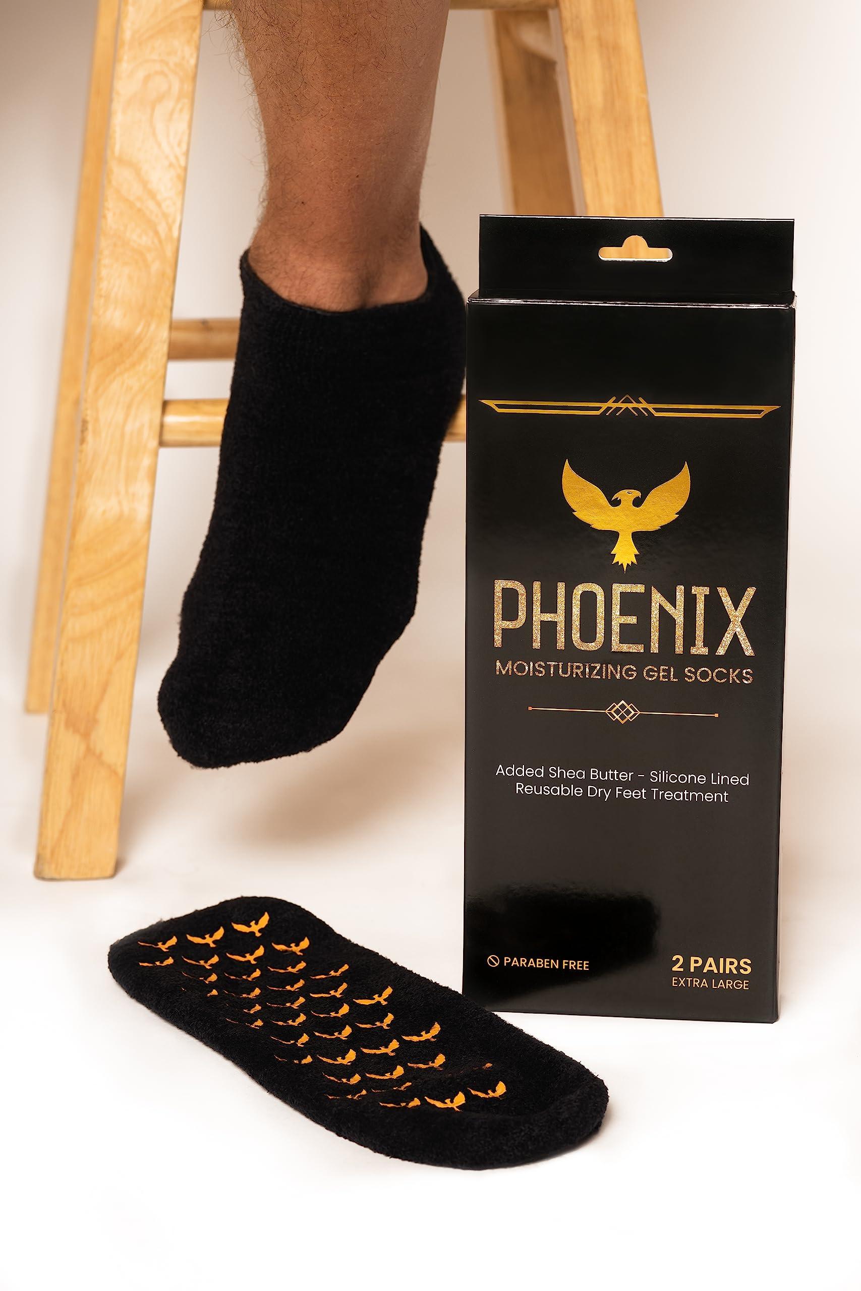 Phoenix Foot Peel Moisturizing Gel Socks for Men - Extra Large - 2 Pairs - with Shea Butter - Paraben Free - Reuseable Moisturizing Socks - Phoenix Foot Peel