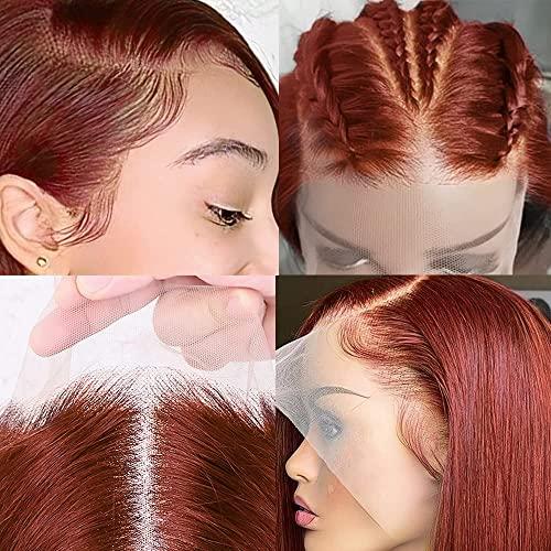 XZZ XZZ Reddish Brown Short Bob Wig Human Hair 13x4 Lace Front Wigs Human Hair Pre Plucked with Baby Hair Glueless Brazilian Virgin Human Hair Wigs 150 Density Auburn Brown 10 Inch