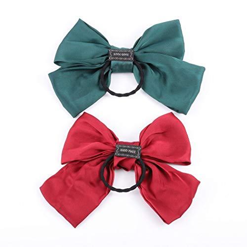 Bomine Bomine Bomine Bow Satin Hair Ties Elastic Hair Rings Hair Scrunchies for Women and Girls 2PCS (Green-red)
