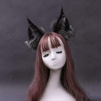 Fxaelian Fxaelian Anime Cute Wolf Cat Dog Ears Headband Hair Clips Halloween Cosplay Costume Party Hair Clips Headpiece Hair Accessories Hairband Headwear Unisex Grey