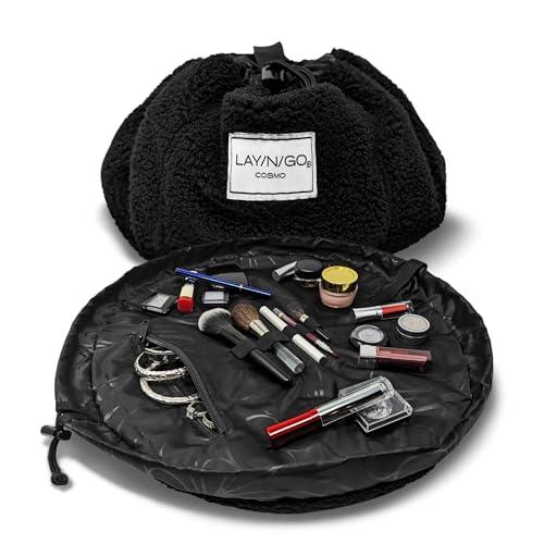 Lay-n-Go Lay-n-Go Cosmo Drawstring Cosmetic & Makeup Bag Organizer - Portable Drawstring Makeup Bag w/Zipper Pocket, Makeup Loops & More - Durable, Machine Washable Makeup Bag for Travel (20, Comfort/Black)