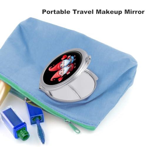 XKAWPC Love Heart Gnome Compact Mirror for Purse Round Portable Pocket Makeup Mirrors for Home Office Travel