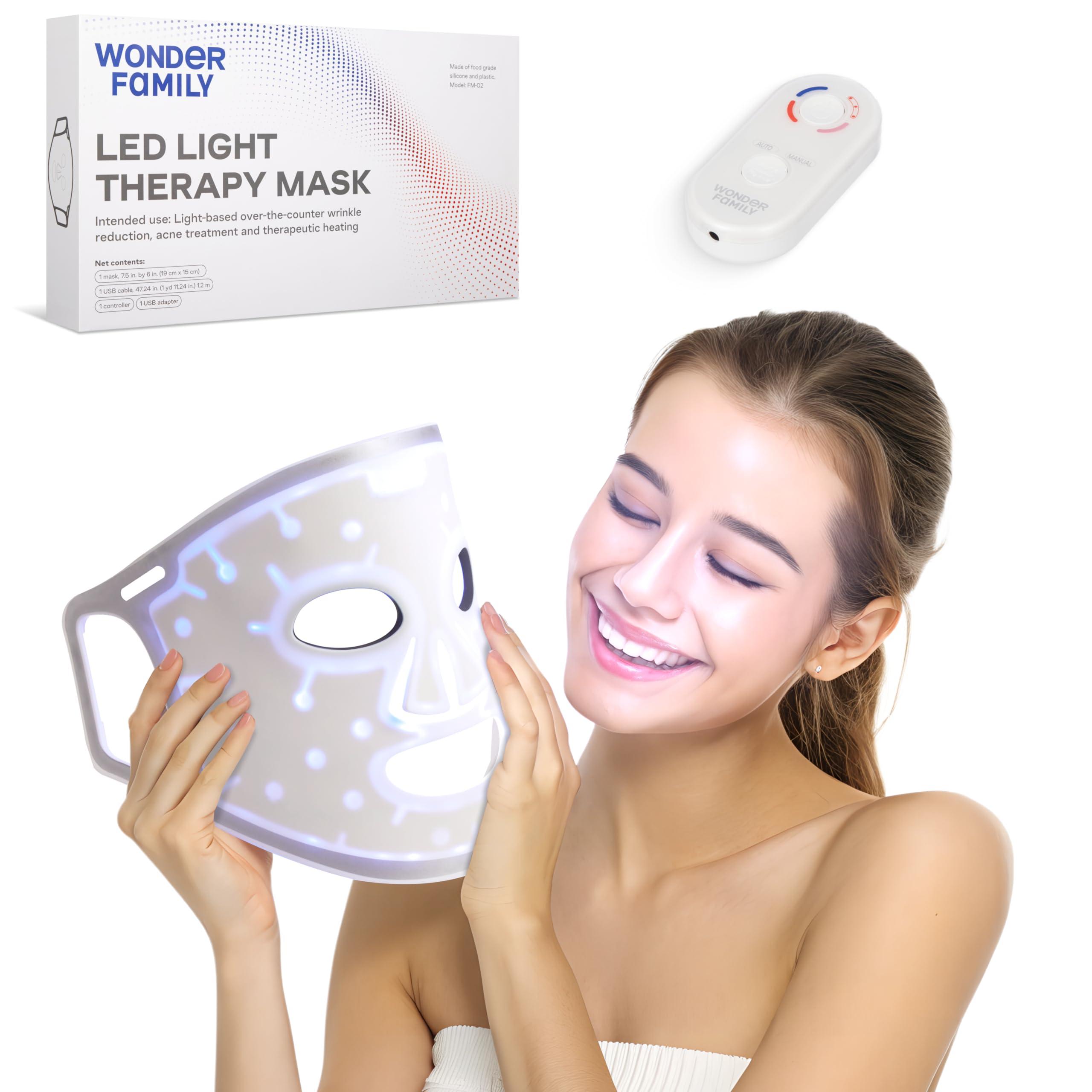 WONDER FAMILY LED Face Mask Light Therapy - Red Light Therapy for Face & Blue Light Therapy in 1 LED Light Mask for Face - Red Light Face Mask LED Light Therapy for Face Light Therapy Device - LED Mask Skincare