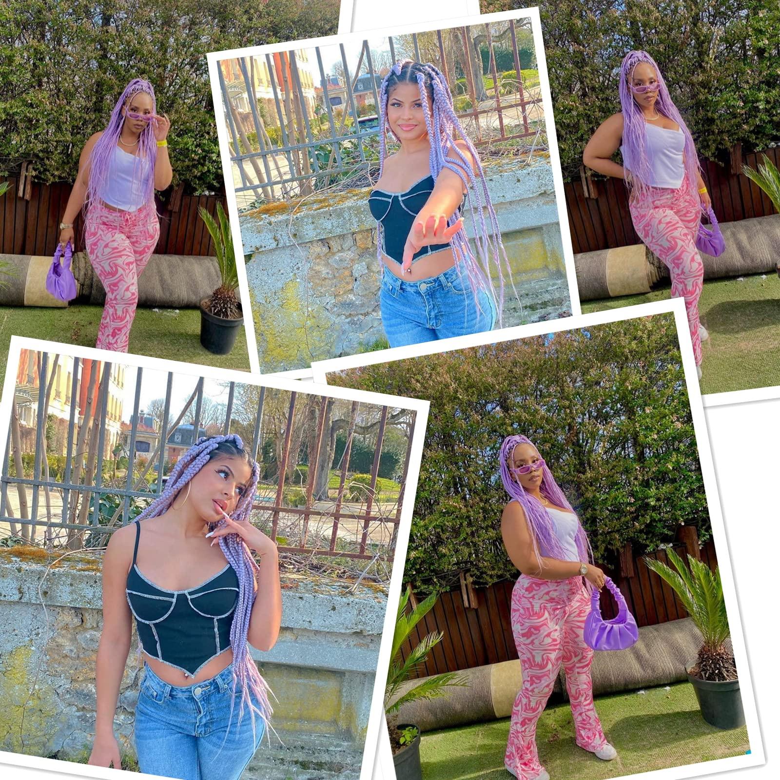 Ms Aloe 6Pack Light Purple Braiding Hair Pre Stretched Easy Braiding Hair 26inch Long Prestretched Braiding Hair Lavender Color,26inch(Light Purple)