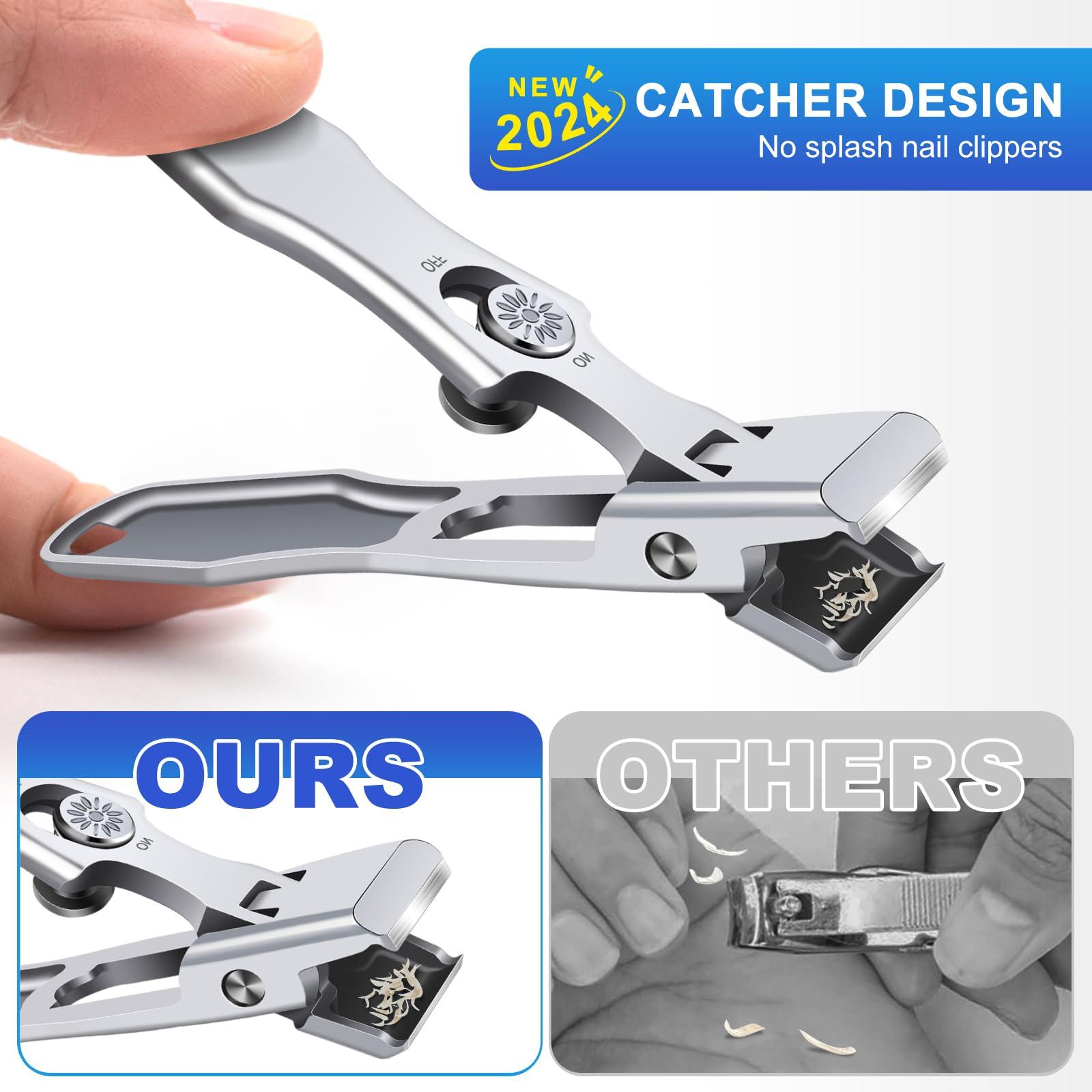 DRMODE Nail Clippers for Men Thick Nails,Upgrade Straight Toenail Clippers for Seniors with Wide Opening,Large Heavy Duty No Splash Ingrown Fingernail Clipper Nail Cutter with Catcher